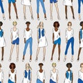 Seamless pattern of drawn fashionable young women