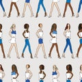 Seamless pattern of striding fashionable slender girls