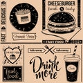 Vector background with fast food symbols. Menu pattern Royalty Free Stock Photo