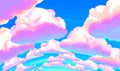 Vector background. Fluffy pink clouds on bright blue sky. Royalty Free Stock Photo