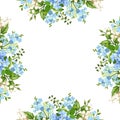 Background frame with blue and white flowers. Vector illustration. Royalty Free Stock Photo