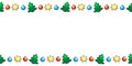 Vector background, frame, border of color festive symbols - figures of Christmas trees, stars, xmas balls, decorations