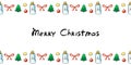 Vector background, frame, border of color festive symbols. Horizontal top and bottom edging. Merry Christmas lettering