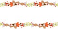 Vector background, frame made of colorful autumn leaves, berries, acorns on edges. Horizontal top, bottom edging, border Royalty Free Stock Photo