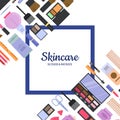 Vector background with frame style makeup and skincare for beauty industry