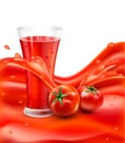 vector background with a glass of tomato juice, tomato. Red juice splash Royalty Free Stock Photo