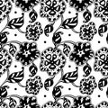 Vector background with hand drawing black and white leaves