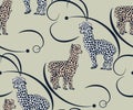 Vector background hand drawn exotic wild llama alpaca. Hand drawn ink illustration. Modern ornamental decorative background. Vecto