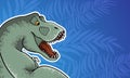 Vector background with hand drawn illustration of tyrannosaur in comix style with palce for text. Cute colorful t-rex in cartoons Royalty Free Stock Photo