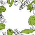 Vector background with hand drawn vegetables. Royalty Free Stock Photo