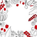 Vector background with hand drawn   vegetables. Royalty Free Stock Photo