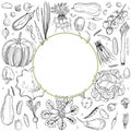 Vector background with hand drawn vegetables. Royalty Free Stock Photo