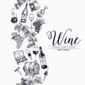 Vector background with hand drawn wine drawings.