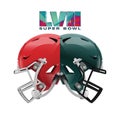 Vector background with helmets of the finalists of the American Football playoffs. Super Bowl 57 Royalty Free Stock Photo