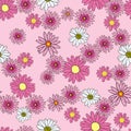 Vector sweet baby pink background pink daisy flowers and wild flowers. Seamless pattern background Royalty Free Stock Photo