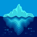 Vector background with iceberg and fish skeletons. Color illustration.