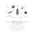 Vector background with illustration of space life. Set of full icons. Astronomy - typography quote.
