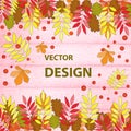 Vector background image consisting of boards and autumn leaves. Intended for writing your own title text