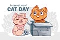 Vector background of International Cat Day with cute cats in cartoon style.