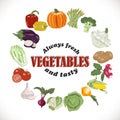 Vector background with isolated vegetables in a circle and an inscription inside