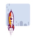 Vector background with launching rocket and copy space for text.