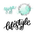vector background lifestyle healthy food poster or banner with hand drawn fruits and Lettering text healthy lifestyle on green Royalty Free Stock Photo