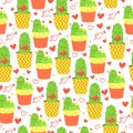 Vector background with lovely cactus, hearts and arrow. Happy Valentine`s Day.