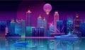 Vector background with night city in neon lights Royalty Free Stock Photo