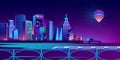 Vector background with night city in neon lights Royalty Free Stock Photo