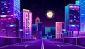 Vector background with night city in neon lights Royalty Free Stock Photo