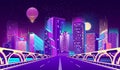 Vector background with night city in neon lights Royalty Free Stock Photo