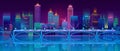 Vector background with night city in neon lights Royalty Free Stock Photo