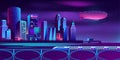 Vector background with night city in neon lights Royalty Free Stock Photo