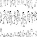 Seamless pattern of outlines group townspeople jogging Royalty Free Stock Photo