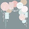 Vector background with paper Pom Poms, lanterns