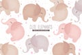 Vector background with pattern from cute hand drawn elephants isolated on white background. Animal design for print, fabric, card