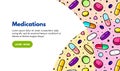 Vector background with pills and capsules. Medicine or dietary supplements. Doodle Royalty Free Stock Photo