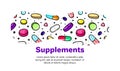 Vector background with pills and capsules. Medicine or dietary supplements. Doodle Royalty Free Stock Photo