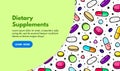 Vector background with pills and capsules. Medicine or dietary supplements. Doodle Royalty Free Stock Photo