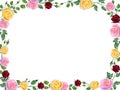 Vector background with pink and red rose flowers and green leaves. Horizontal poster Royalty Free Stock Photo