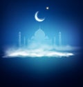 vector background for Ramadan holiday with clouds, mosque, crescent