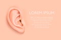 Vector background with realistic human ear closeup. Design template of body part