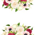 Background with red, pink and white flowers. Vector illustration. Royalty Free Stock Photo