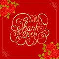 Vector background with roses. THANK YOU hand lettering, handmade calligraphy Royalty Free Stock Photo