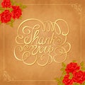 Vector background with roses. THANK YOU hand lettering, handmade calligraphy Royalty Free Stock Photo