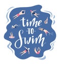 Vector background in scandinavian style swimmers in and lettering - Time to travel. Hand drawn print.