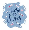 Vector background in scandinavian style swimmers, seagulls and lettering - Time to travel.