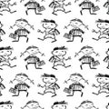 Seamless pattern of funny kids going to school