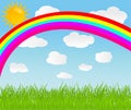 Vector background with sky, rainbow and sun Royalty Free Stock Photo