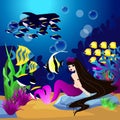 Vector background with an underwater world